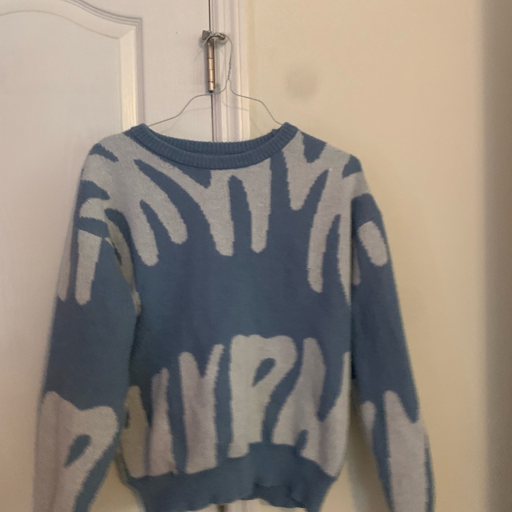 Blue and White Patterned Sweater